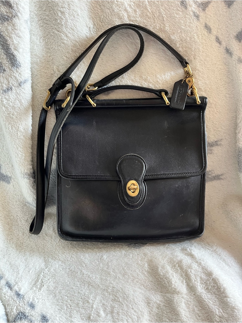Vintage 90s Coach Willis Handbag Black Leather Turnlock Satchel